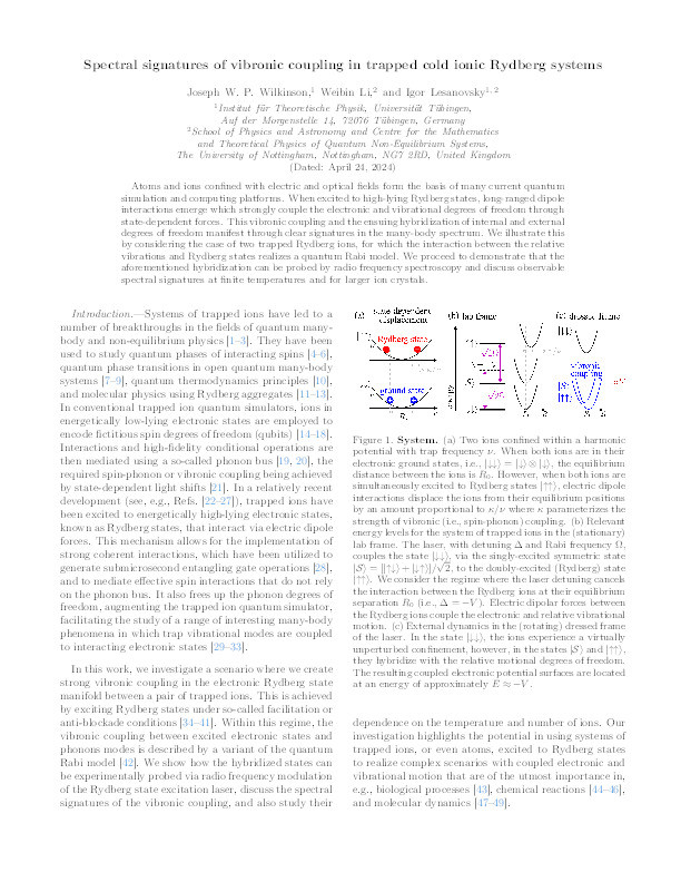 Spectral Signatures of Vibronic Coupling in Trapped Cold Ionic Rydberg Systems Thumbnail