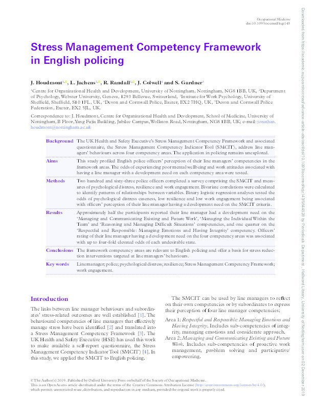 Stress Management Competency Framework in English policing Thumbnail