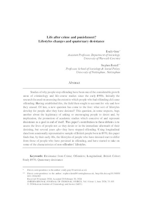 Life after crime and punishment? Lifestyles changes and quaternary desistance Thumbnail