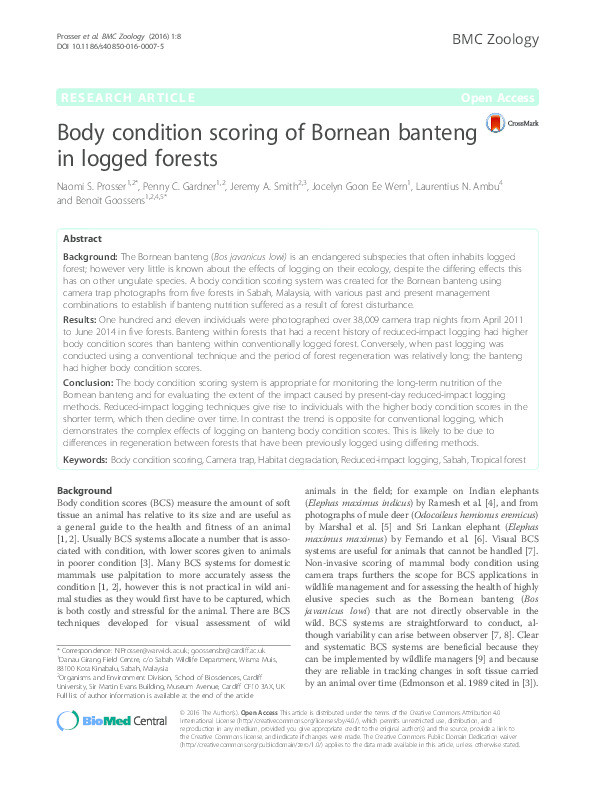 Body condition scoring of Bornean banteng in logged forests Thumbnail