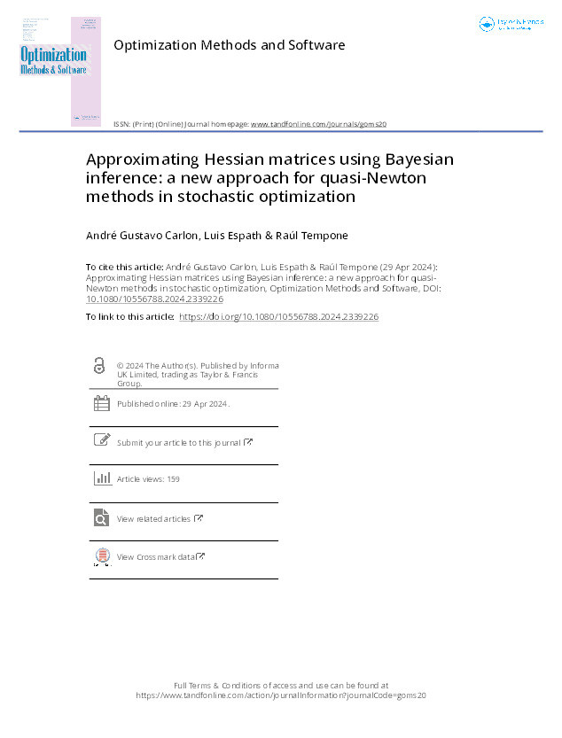 Approximating Hessian matrices using Bayesian inference: a new approach for quasi-Newton methods in stochastic optimization Thumbnail