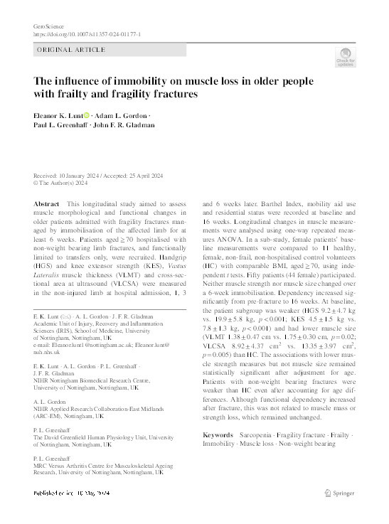 The influence of immobility on muscle loss in older people with frailty and fragility fractures Thumbnail