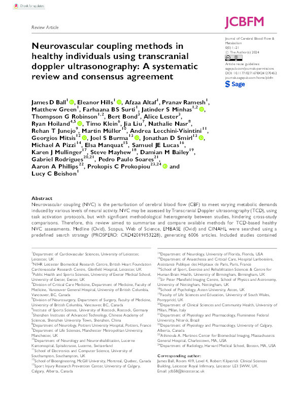 Neurovascular coupling methods in healthy individuals using transcranial doppler ultrasonography: A systematic review and consensus agreement Thumbnail