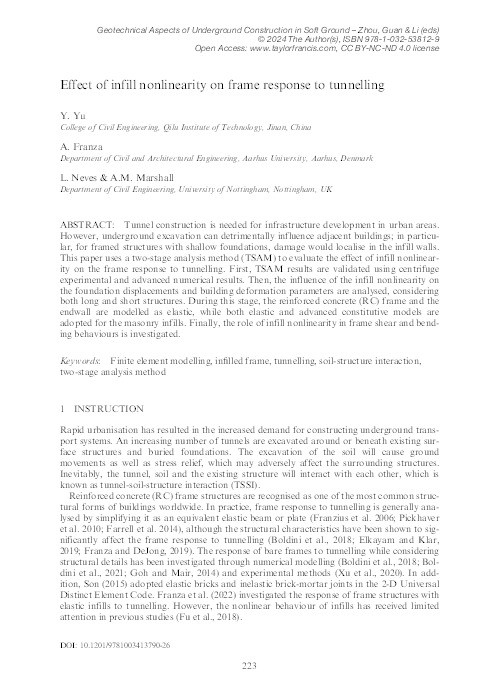 Effect of infill nonlinearity on frame response to tunnelling Thumbnail