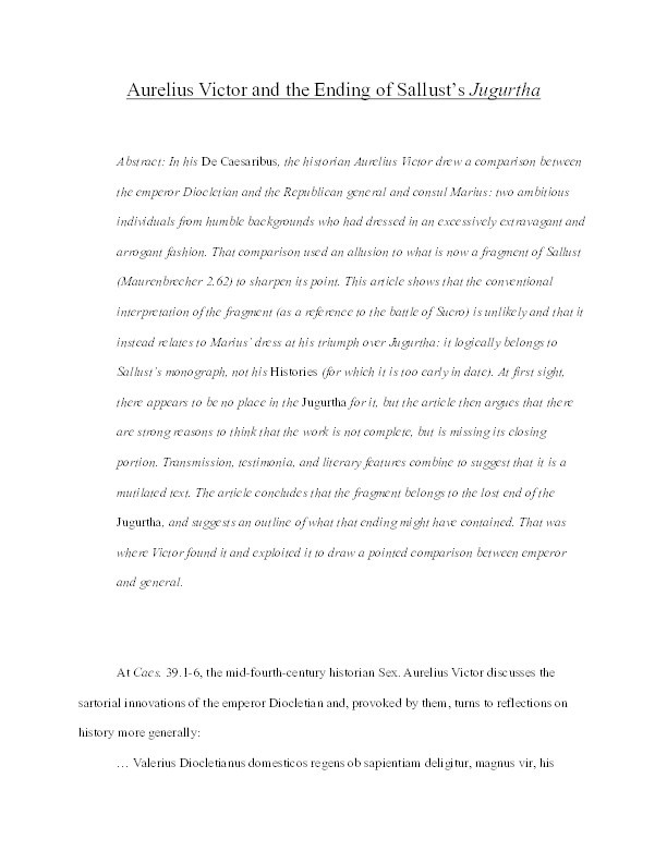 Aurelius Victor And The Ending Of Sallust's Jugurtha Thumbnail