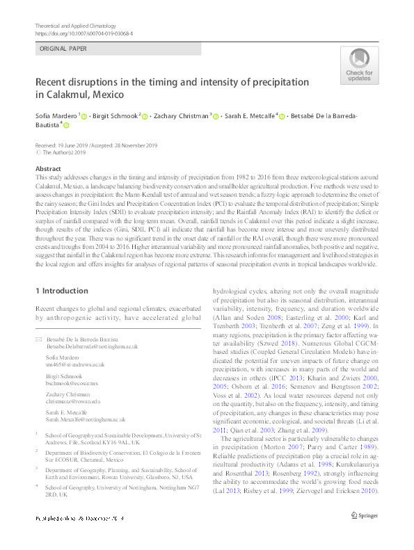 Recent disruptions in the timing and intensity of precipitation in Calakmul, Mexico Thumbnail