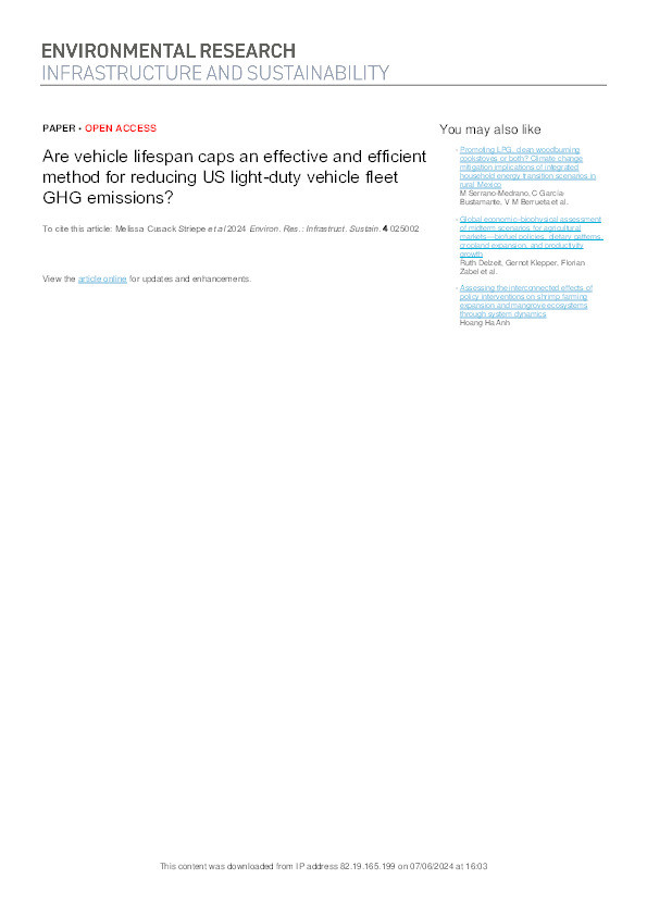 Are vehicle lifespan caps an effective and efficient method for reducing US light-duty vehicle fleet GHG emissions? Thumbnail