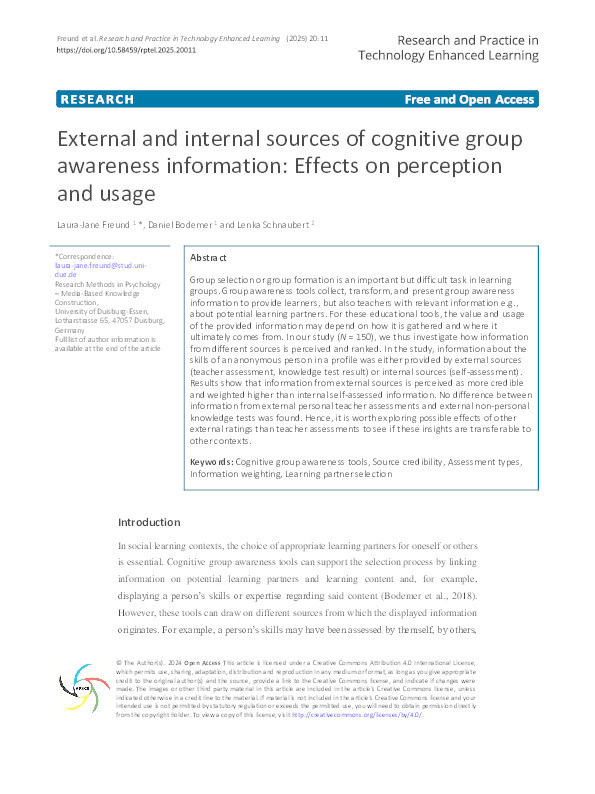 External and internal sources of cognitive group awareness information: Effects on perception and usage Thumbnail