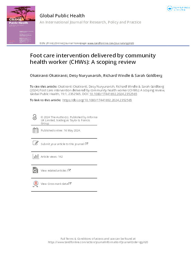 Foot care intervention delivered by community health worker (CHWs): A scoping review Thumbnail