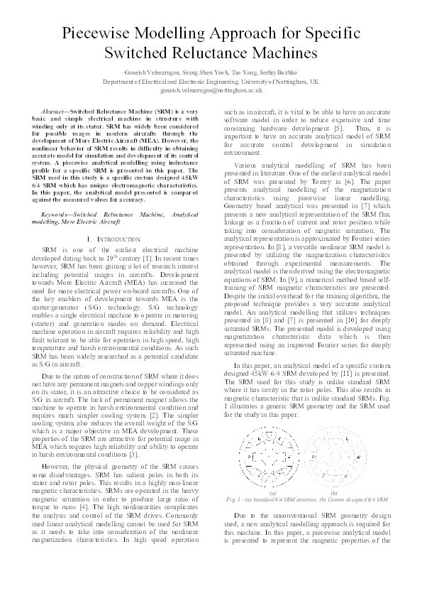 Piecewise Modelling Approach for Specific Switched Reluctance Machines Thumbnail