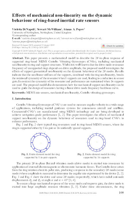 Effects of mechanical non-linearity on the dynamic behaviour of ring-based inertial rate sensors Thumbnail