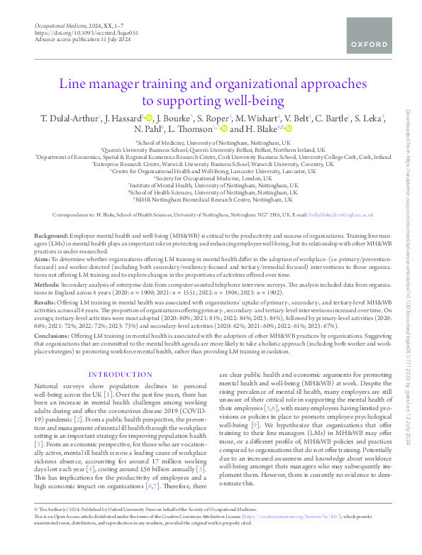 Line manager training and organizational approaches to supporting well-being Thumbnail