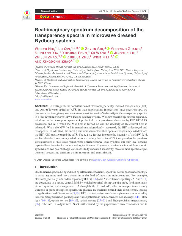 Real-imaginary spectrum decomposition of the transparency spectra in microwave dressed Rydberg systems Thumbnail