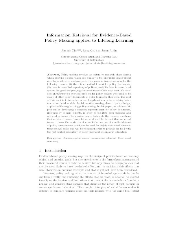 Information Retrieval for Evidence-Based Policy Making Applied to Lifelong Learning Thumbnail