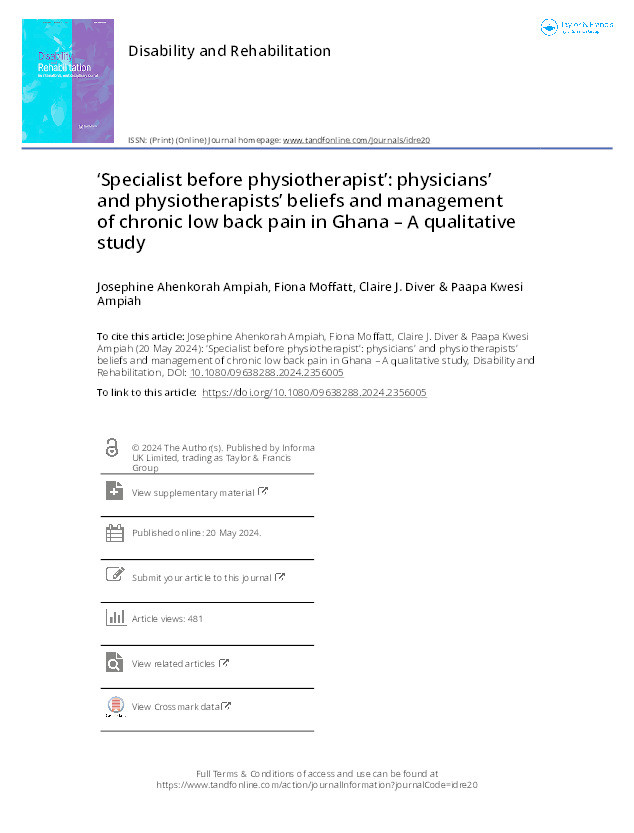 ‘Specialist before physiotherapist’: physicians’ and physiotherapists’ beliefs and management of chronic low back pain in Ghana – A qualitative study Thumbnail