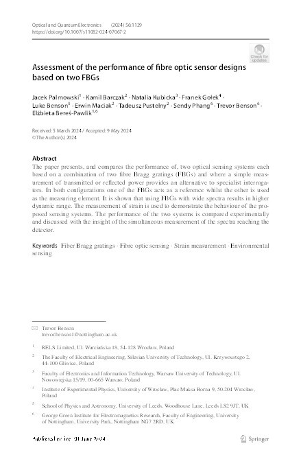 Assessment of the performance of fibre optic sensor designs based on two FBGs Thumbnail