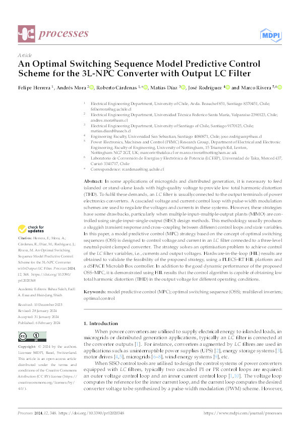 An Optimal Switching Sequence Model Predictive Control Scheme for the 3L-NPC with Output LC Filter Thumbnail