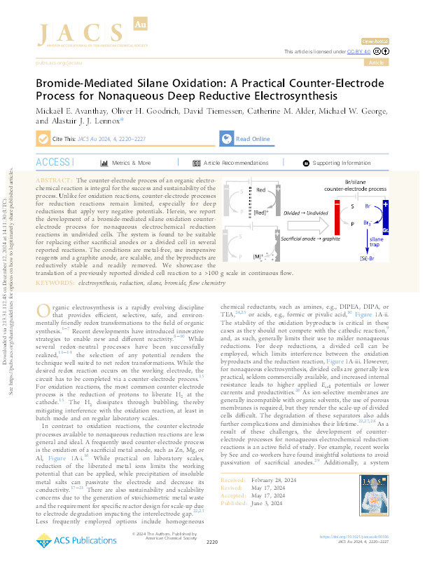 Bromide-Mediated Silane Oxidation: A Practical Counter-Electrode Process for Nonaqueous Deep Reductive Electrosynthesis Thumbnail