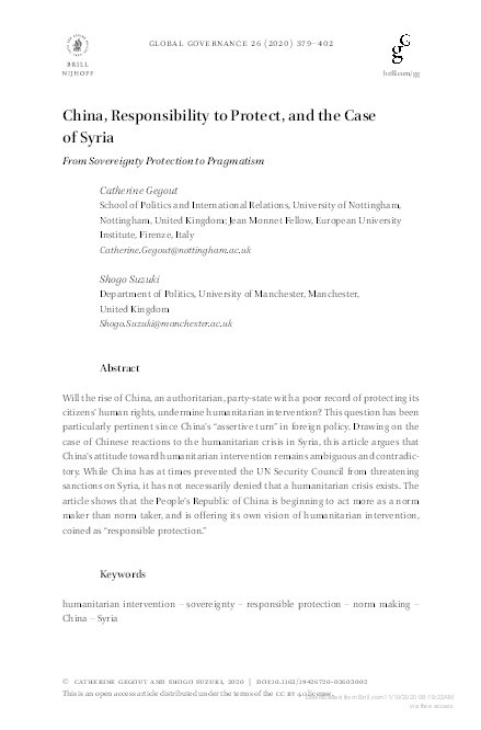 China, Responsibility to Protect, and the Case of Syria: From Sovereignty Protection to Pragmatism Thumbnail