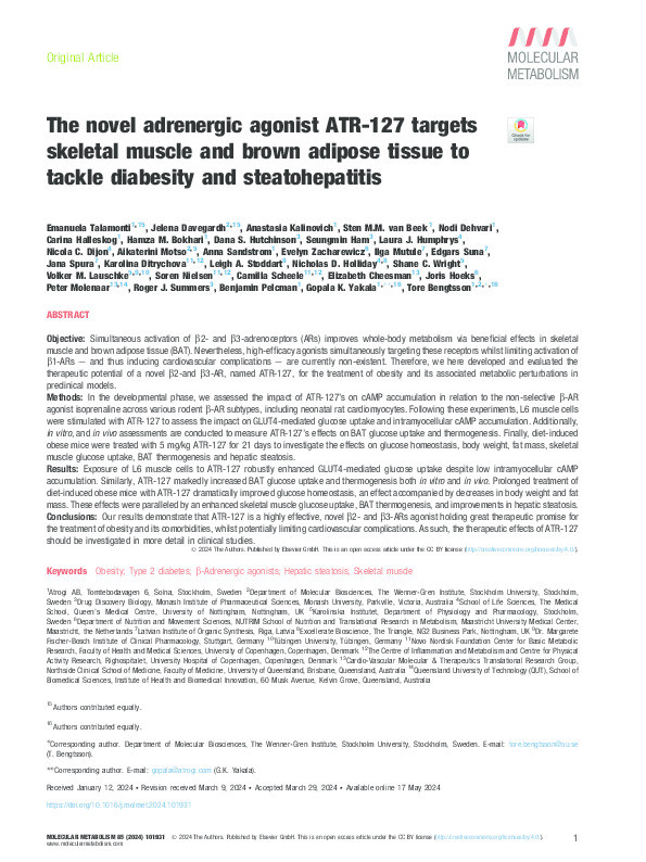 The novel adrenergic agonist ATR-127 targets skeletal muscle and brown adipose tissue to tackle diabesity and steatohepatitis Thumbnail