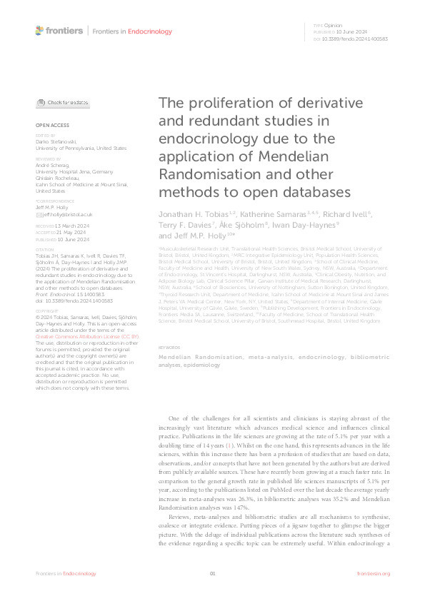 The proliferation of derivative and redundant studies in endocrinology due to the application of Mendelian Randomisation and other methods to open databases. Thumbnail