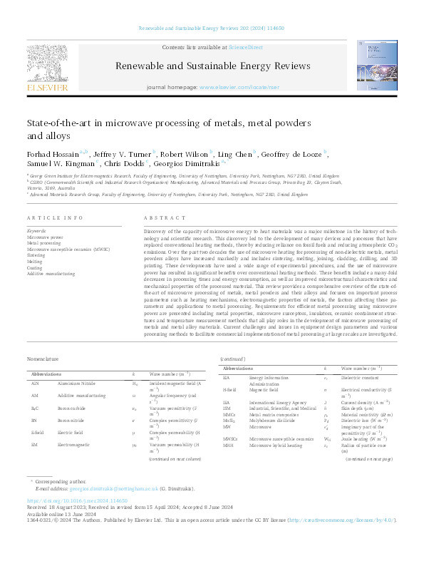 State-of-the-art in microwave processing of metals, metal powders and alloys Thumbnail