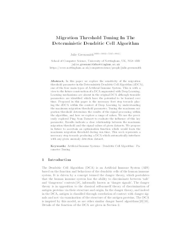 Migration threshold tuning in the deterministic dendritic cell algorithm Thumbnail