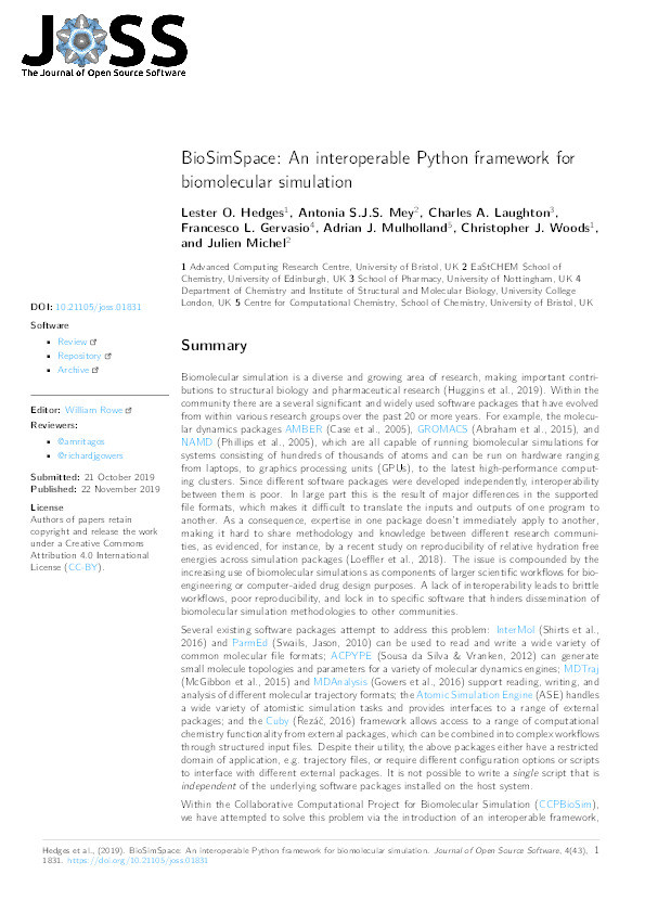 BioSimSpace: An interoperable Python framework for biomolecular simulation Thumbnail