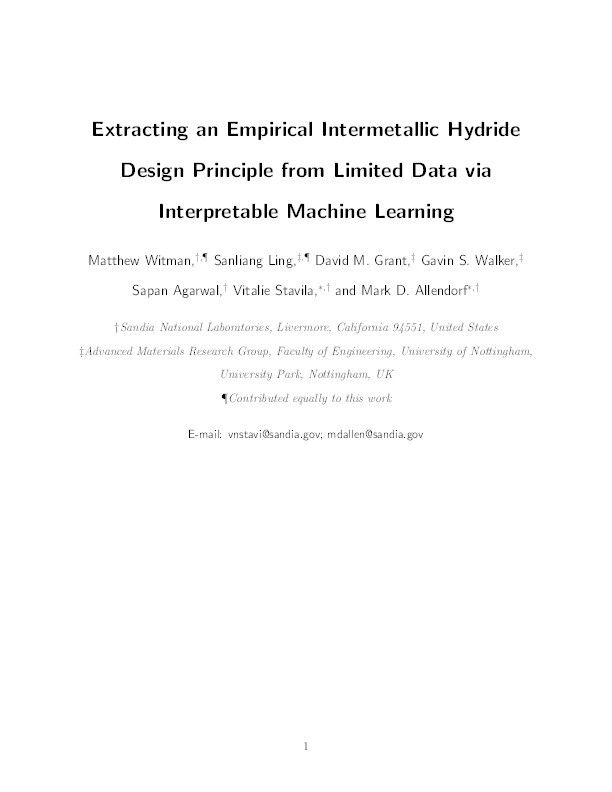 Extracting an Empirical Intermetallic Hydride Design Principle from Limited Data via Interpretable Machine Learning Thumbnail