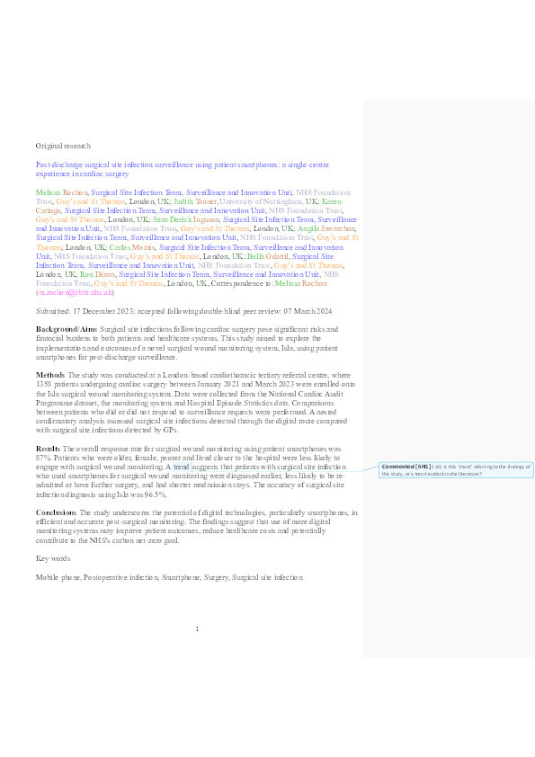 Post-discharge surgical site infection surveillance using patient smartphones: a single-centre experience in cardiac surgery Thumbnail