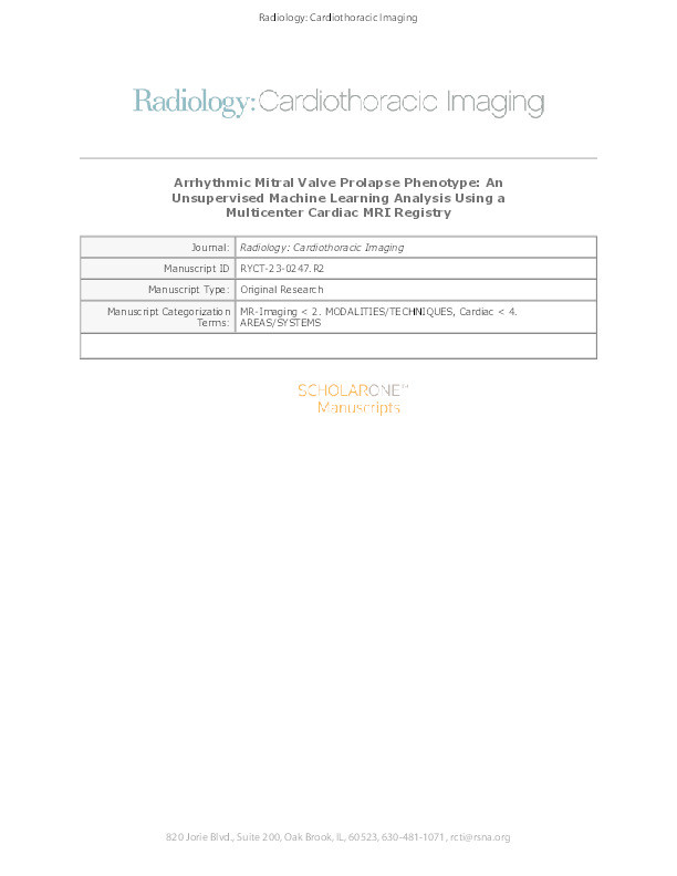 Arrhythmic Mitral Valve Prolapse Phenotype: An Unsupervised Machine                     Learning Analysis Using a Multicenter Cardiac MRI Registry Thumbnail