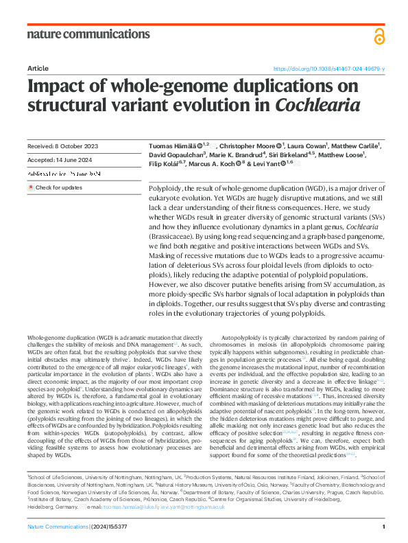 Impact of whole-genome duplications on structural variant evolution in Cochlearia Thumbnail