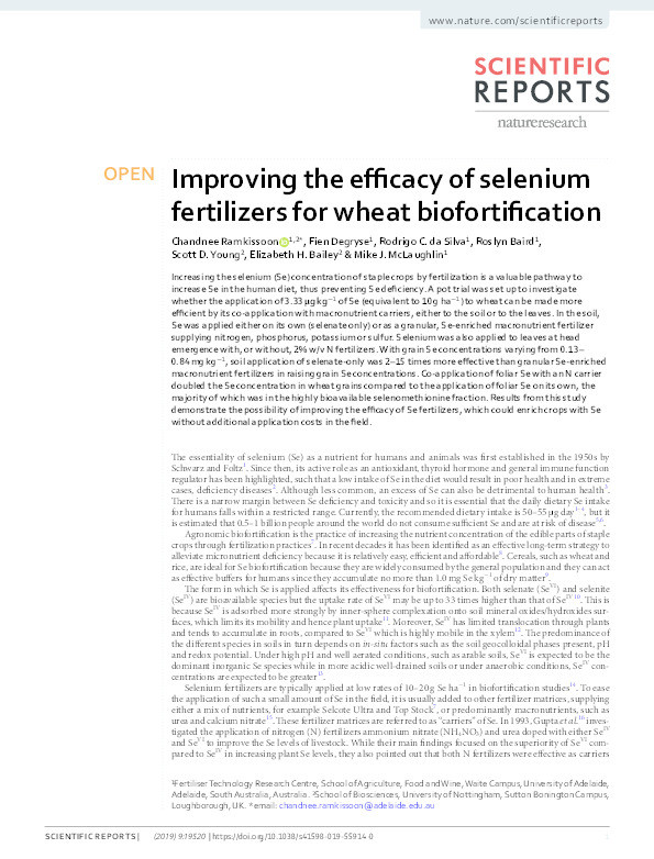 Improving the efficacy of selenium fertilizers for wheat biofortification Thumbnail