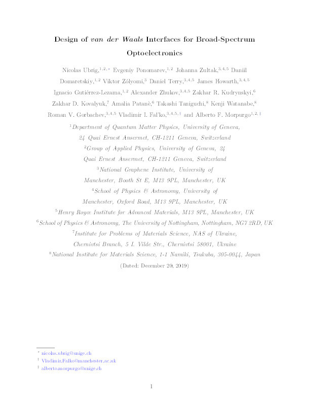 Design of van der Waals interfaces for broad-spectrum optoelectronics Thumbnail