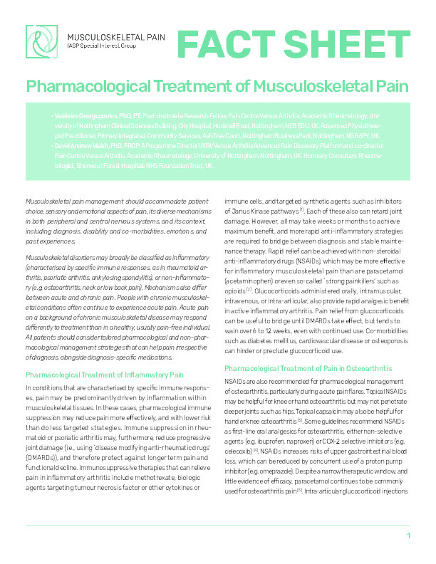 Pharmacological Treatment of Musculoskeletal Pain Thumbnail