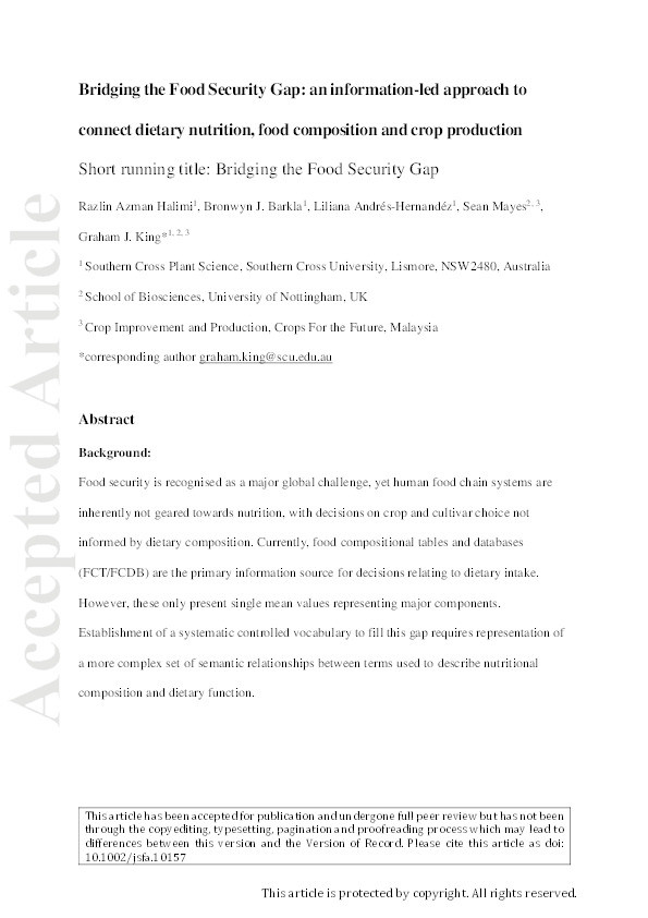 Bridging the food security gap: an information-led approach to connect dietary nutrition, food composition and crop production Thumbnail