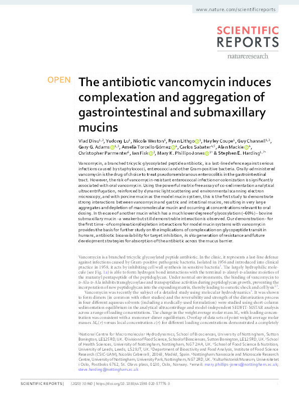 The antibiotic vancomycin induces complexation and aggregation of gastrointestinal and submaxillary mucins Thumbnail