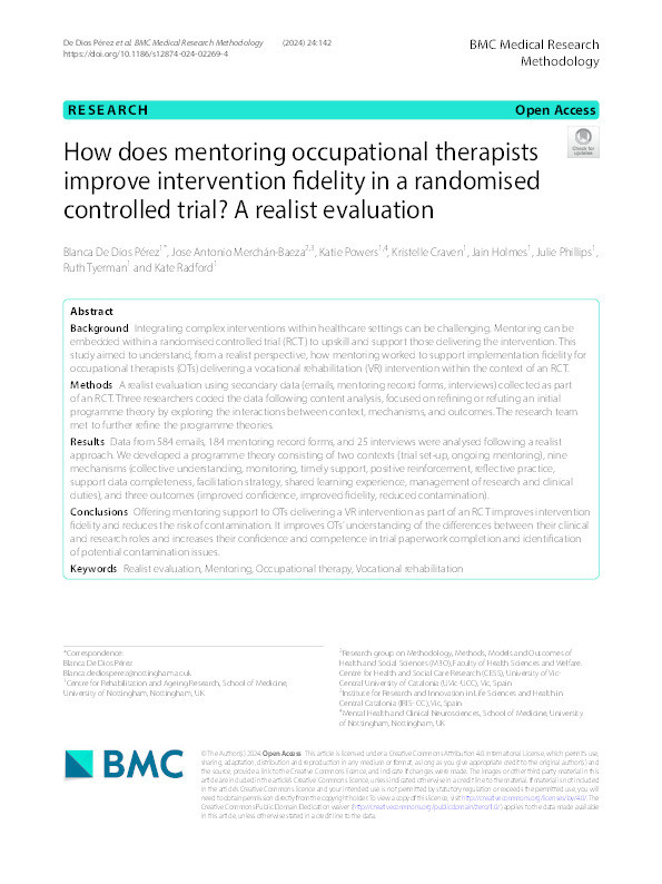 How does mentoring occupational therapists improve intervention fidelity in a randomised controlled trial? A realist evaluation Thumbnail