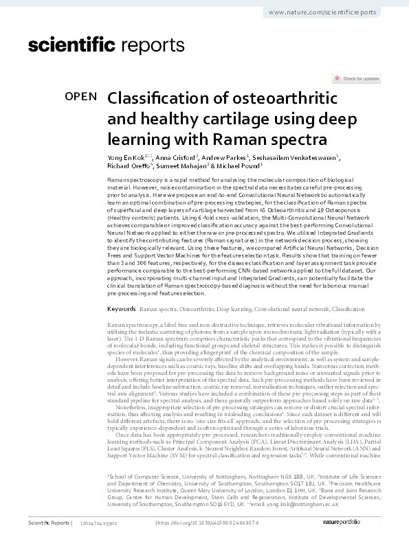 Classification of osteoarthritic and healthy cartilage using deep learning with Raman spectra Thumbnail