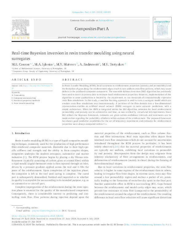 Real-time Bayesian inversion in resin transfer moulding using neural surrogates Thumbnail