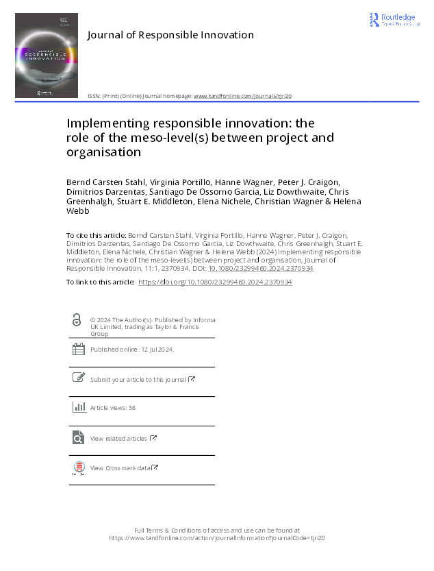 Implementing responsible innovation: the role of the meso-level(s) between project and organisation Thumbnail