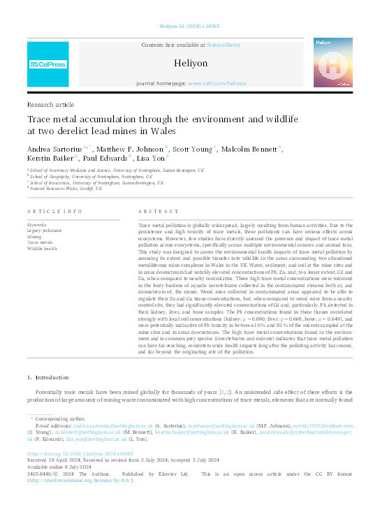 Trace metal accumulation through the environment and wildlife at two derelict lead mines in Wales Thumbnail