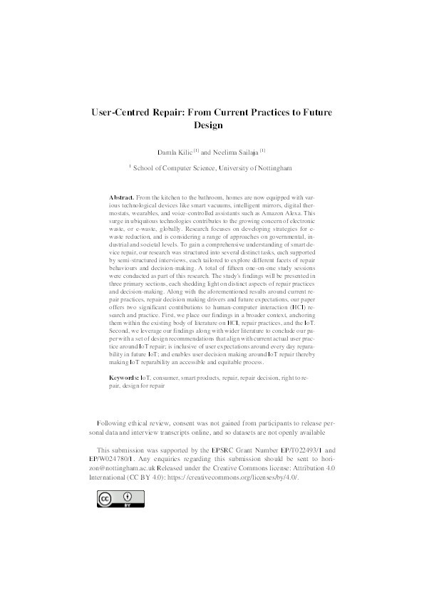 User-Centred Repair: From Current Practices to Future Design Thumbnail