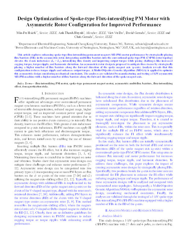 Design Optimization of Spoke-type Flux-intensifying PM Motor with Asymmetric Rotor Configuration for Improved Performance Thumbnail