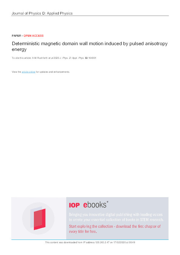 Deterministic magnetic domain wall motion induced by pulsed anisotropy energy Thumbnail