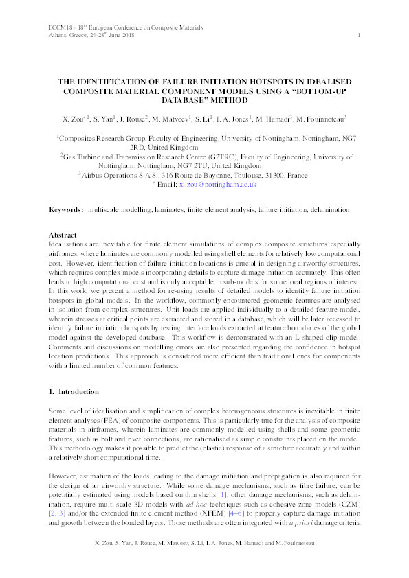 The identification of failure initiation hotspots in idealised composite material component models using a “bottom-up database” method Thumbnail