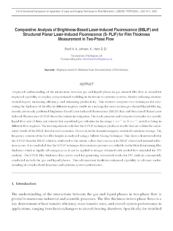 Comparative Analysis Of Brightness-Based Laser-Induced Fluorescence (BBLIF) And Structured Planar Laser-Induced Fluorescence (S-PLIF) For Film Thickness Measurement In Two-Phase Flow Thumbnail