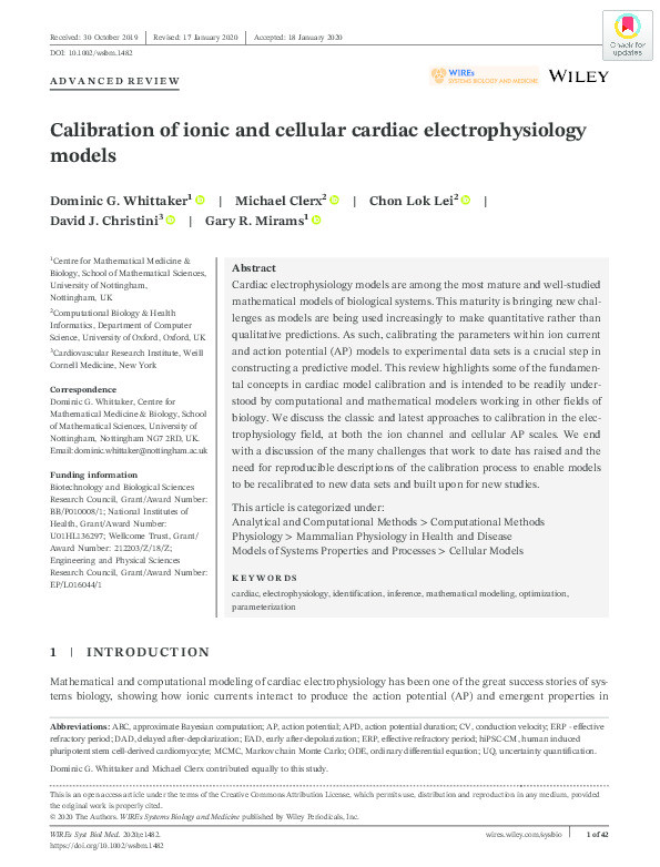 Calibration of ionic and cellular cardiac electrophysiology models Thumbnail
