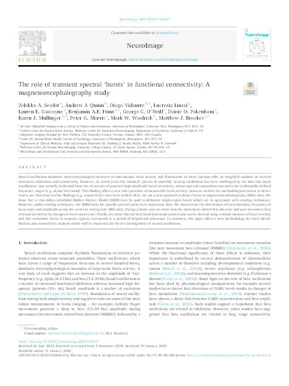 The role of transient spectral ‘bursts’ in functional connectivity: A magnetoencephalography study Thumbnail