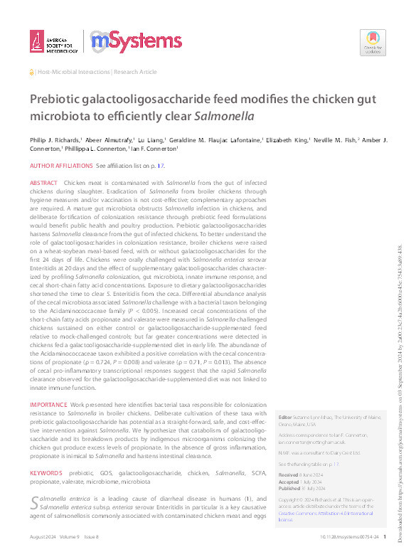 Prebiotic galactooligosaccharide feed modifies the chicken gut microbiota to efficiently clear Salmonella Thumbnail